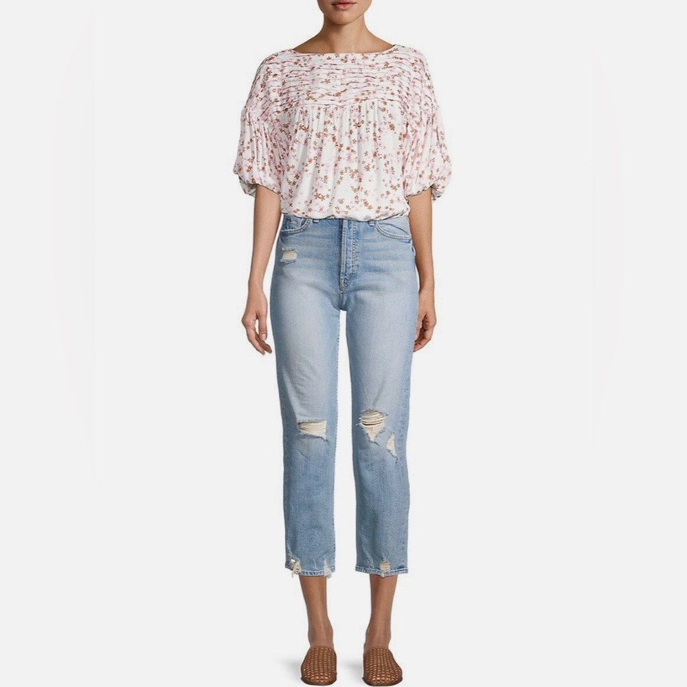 Free People Floral Print Bodysuit - Pink and White